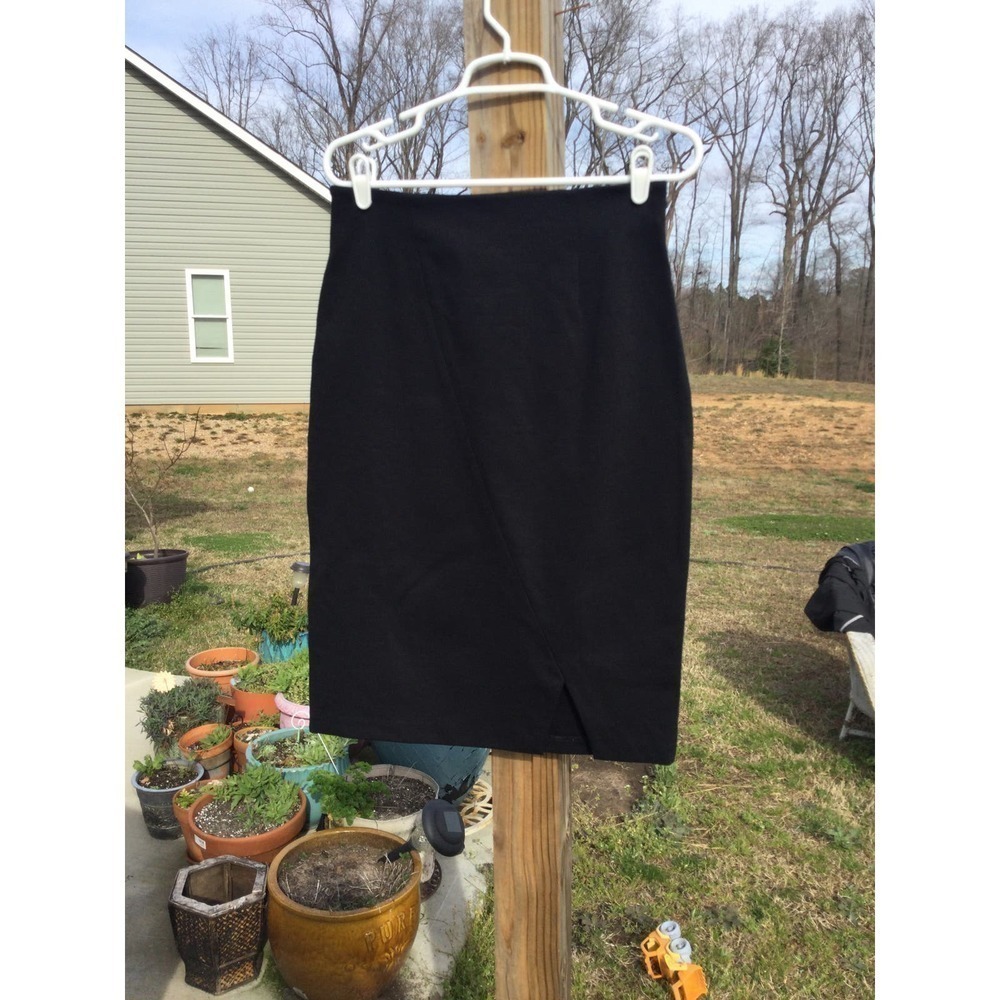 Of/mercer womens pencil skirt L large modal stretch black slit NYC USA gothic